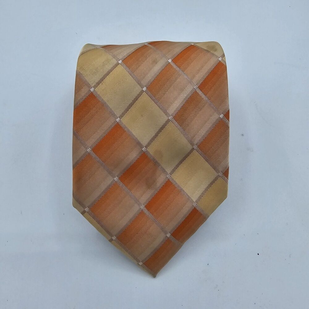 Mens Necktie Arrow Orange Tan Multicolored Squared 58 X 3.5in, Polyester Vintage